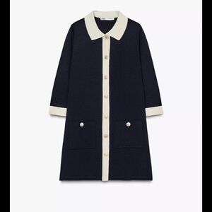 NWT zara nautical gold button navy dress